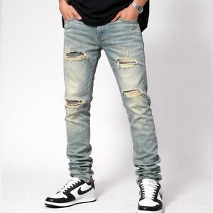 KDNK Light Wash Distressed Skinny Jeans Men’s 32 Long Inseam Streetwear